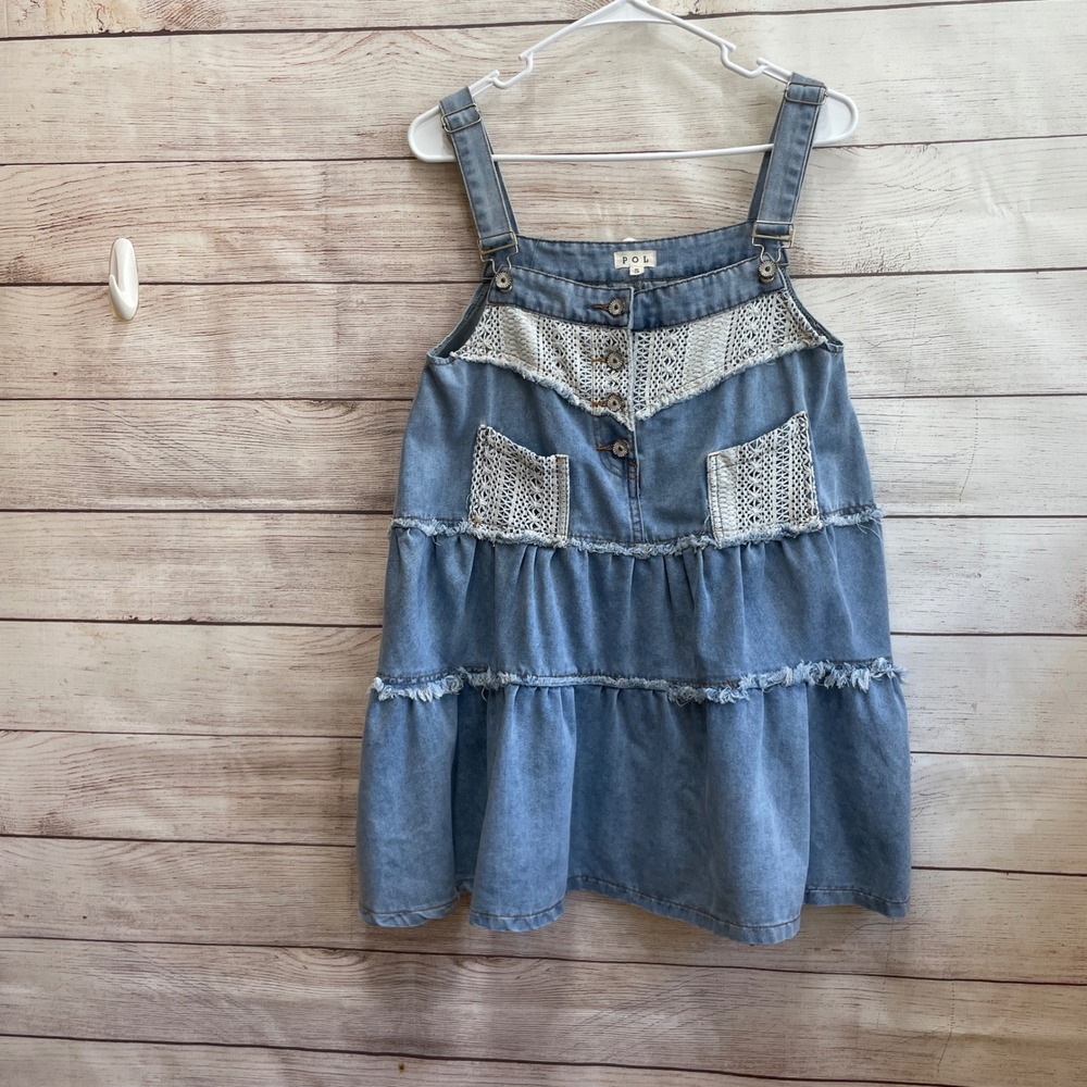 POL DENIM AND CROCHET LACE SUSPENDER MINI DRESS - Picture 3 of 8